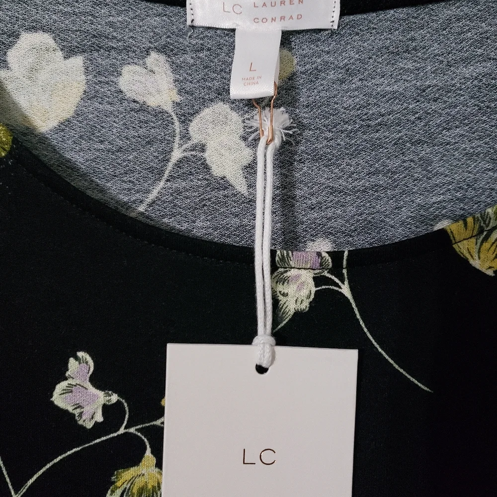 LC Lauren Conrad Black Floral Dress Size L NWT - Picture 3 of 5